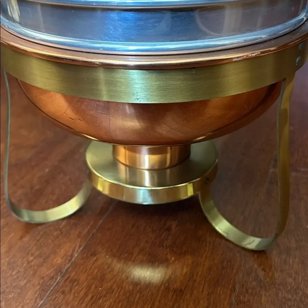 Vintage Copper and Brass Chafing Dish with Black Wooden Handle